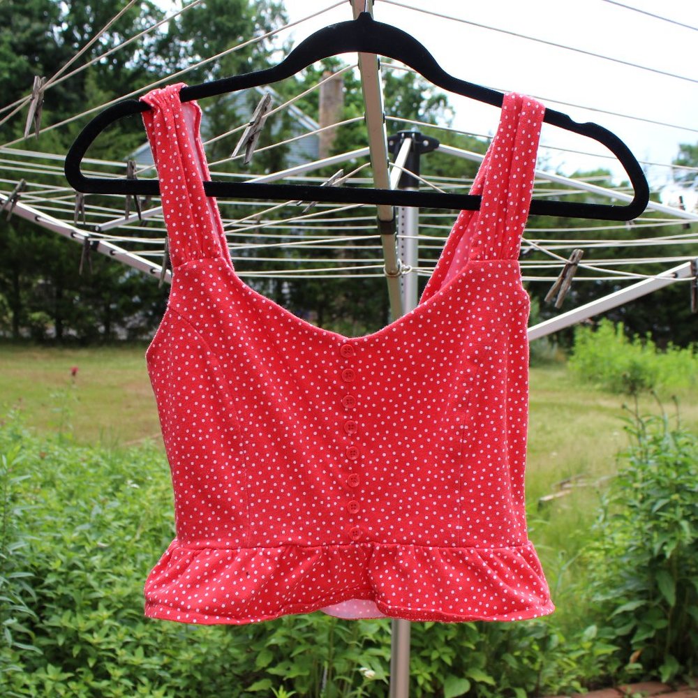 Red Polka Dot Cropped Peplum Tank Top
